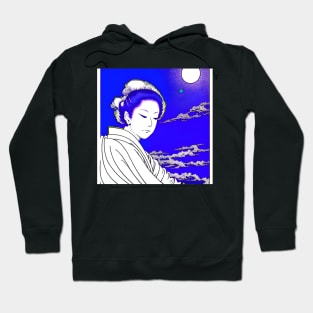 Woman waiting under the watchful moon. Hoodie